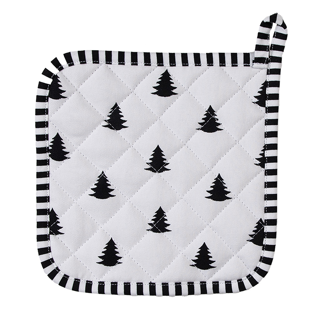 Clayre&Eef Pannenlap 20x20 cm Zwart Wit Katoen Kerstbomen afbeelding