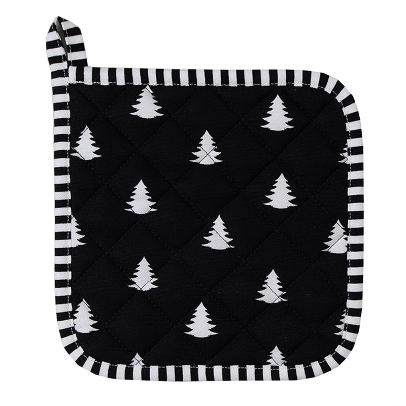 Clayre & Eef Pot Holder 20x20 cm Black White Cotton Square Christmas Trees