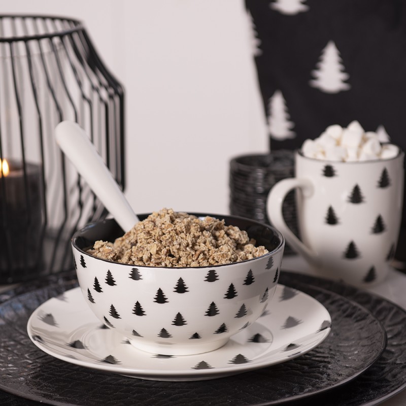 Clayre & Eef Soup Bowl 500 ml Beige Black Porcelain Round Christmas Tree