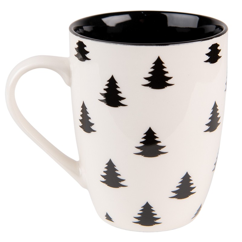 Clayre & Eef Tasse 300 ml Beige Schwarz Porzellan Weihnachtsbaum