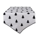 Clayre & Eef Tovaglia da tavolo Natalizia 50x160 cm Bianco Nero Cotone Alberi di Natale