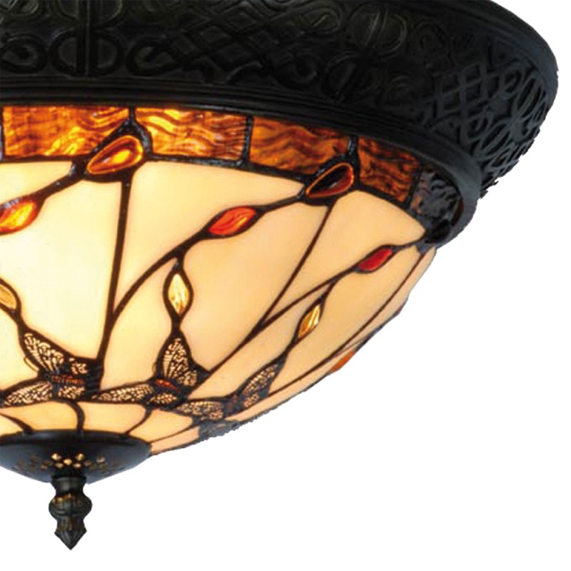 LumiLamp Lampe de plafond Tiffany Ø 38x19 cm  Beige Marron Verre Triangle Papillon