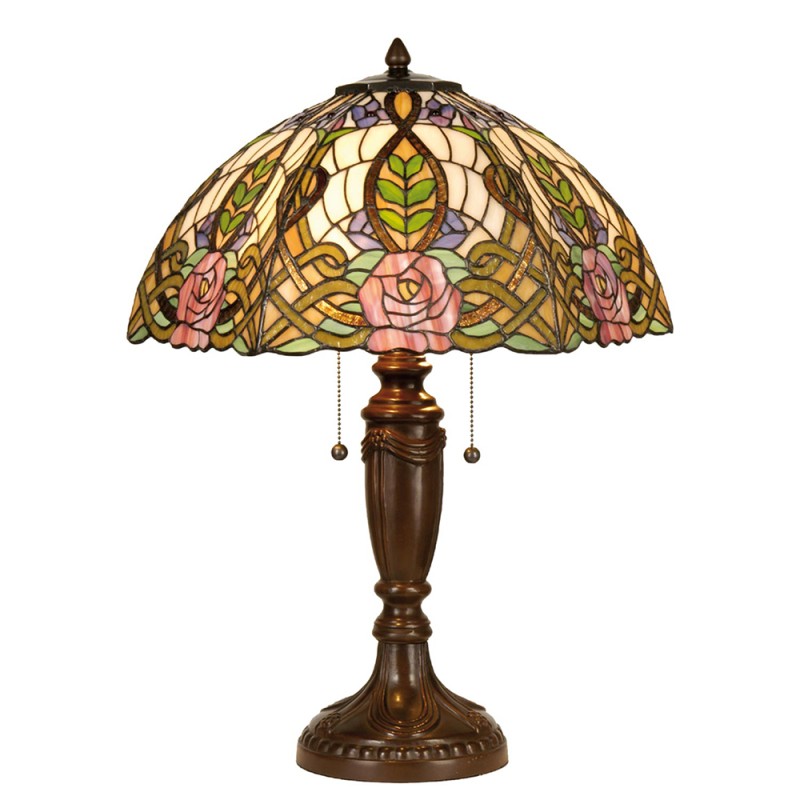LumiLamp Table Lamp Tiffany Ø 47x61 cm  Green Pink Glass Semicircle Rose