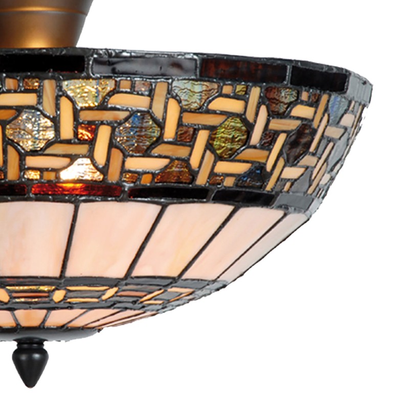 LumiLamp Lampada da soffitto Tiffany Ø 40x23 cm  Marrone Beige Metallo Vetro Semicerchio