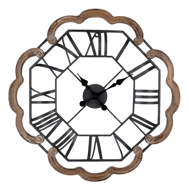 Clayre & Eef Wall Clock Ø 70 cm Brown Grey Wood Iron