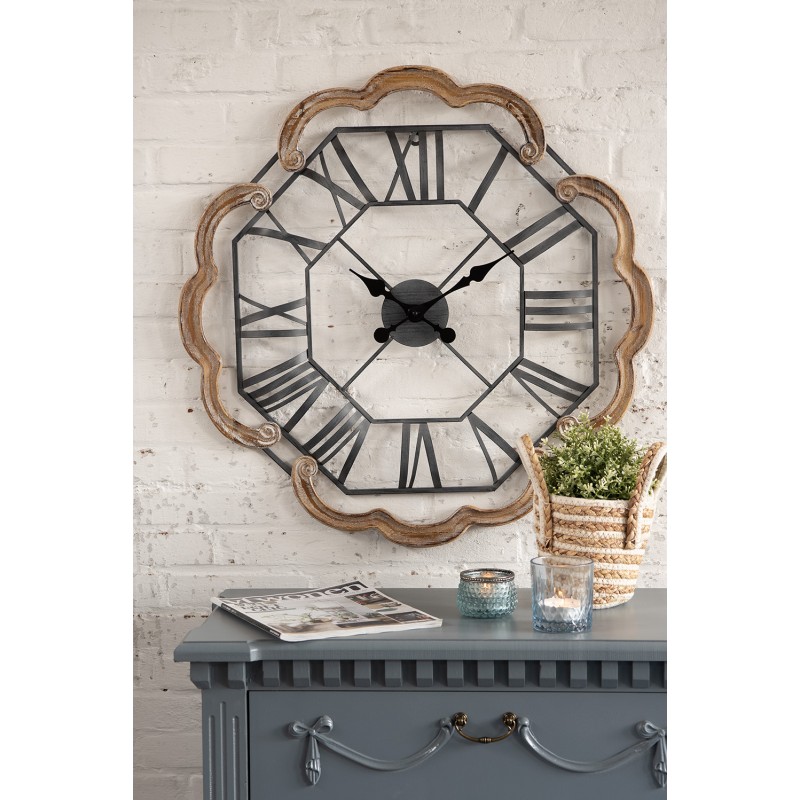 Clayre & Eef Wall Clock Ø 70 cm Brown Grey Wood Iron