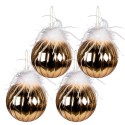 Clayre & Eef Christmas Bauble Set of 4 Ø 12 cm Gold colored White Glass
