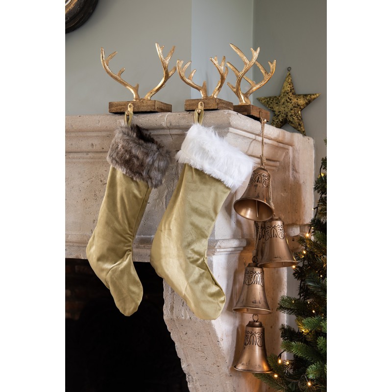 Clayre & Eef Hook Christmas Stocking 17 cm Gold colored Aluminium Antler
