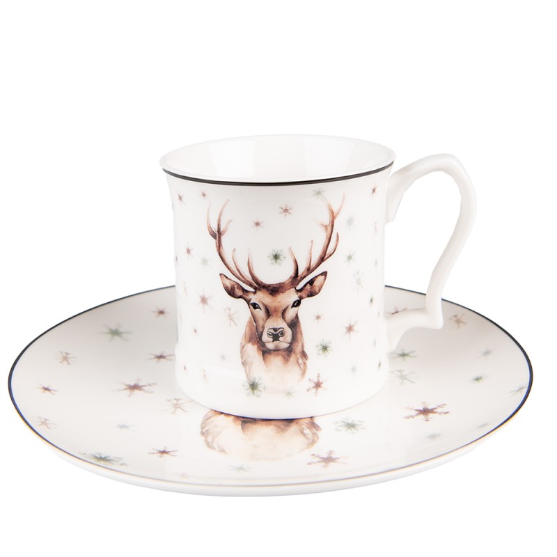 Clayre & Eef Breakfast Plate Ø 21 cm White Porcelain Reindeer