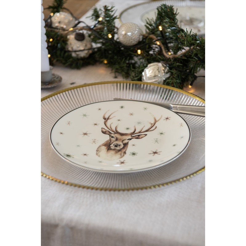 Clayre & Eef Breakfast Plate Ø 21 cm White Porcelain Reindeer