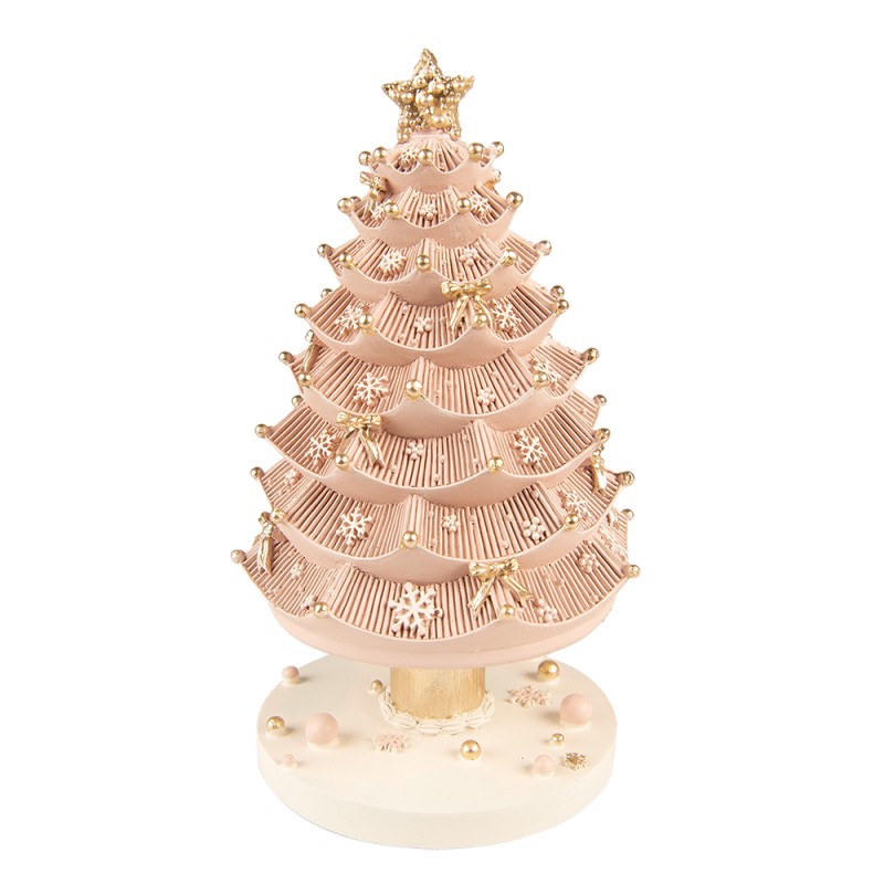 Clayre & Eef Music box Christmas Tree 20 cm Pink Polyresin
