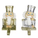 Clayre & Eef Hook Christmas Stocking Set of 2 Nutcracker 12 cm Gold colored Plastic