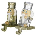 Clayre & Eef Hook Christmas Stocking Set of 2 Nutcracker 12 cm Gold colored Plastic
