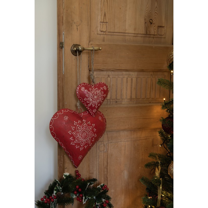 Clayre & Eef Pendant Heart 27x12x27 cm Red Iron Heart-Shaped Flower