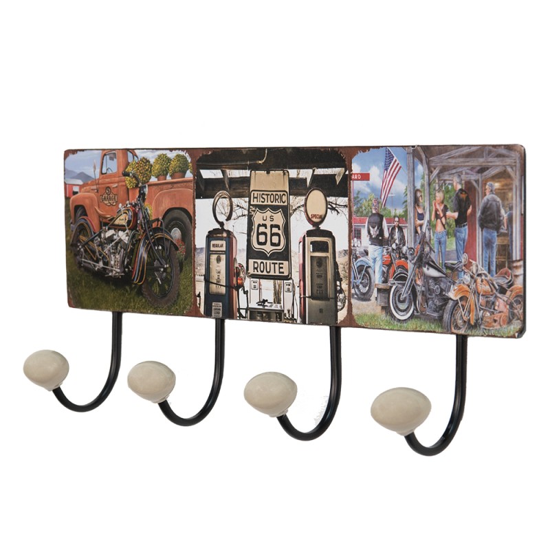 Clayre & Eef Wall Coat Rack 40x5x17 cm Black Red Iron Motor Route 66