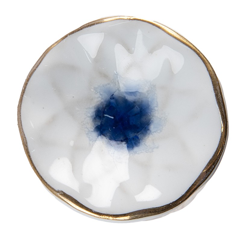 Clayre & Eef Poignée de porte Ø 4 cm Bleu Blanc Céramique Rond Fleur