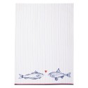 Clayre & Eef Asciugamani da cucina 50x70 cm Bianco Blu Cotone Pesci