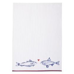 Clayre & Eef Asciugamani da cucina 50x70 cm Bianco Blu Cotone Pesci