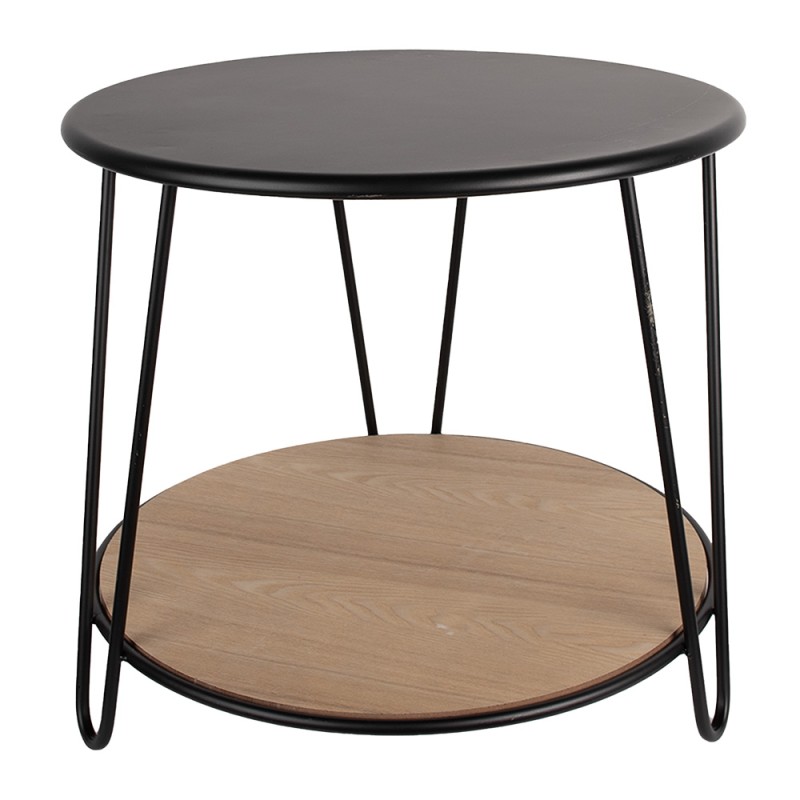 Clayre & Eef Side Table Ø 50x45 cm Black Iron Wood Round
