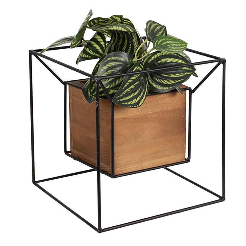 Clayre & Eef Plant Stand  21x21x21 cm Black Iron Wood Square