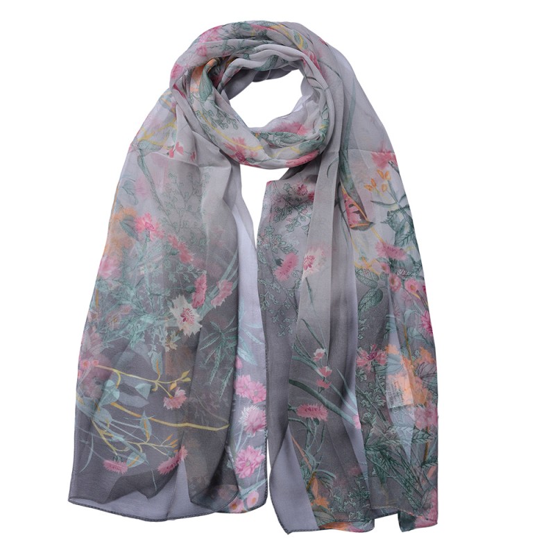 Juleeze Printed Scarf 50x160 cm Grey Flowers