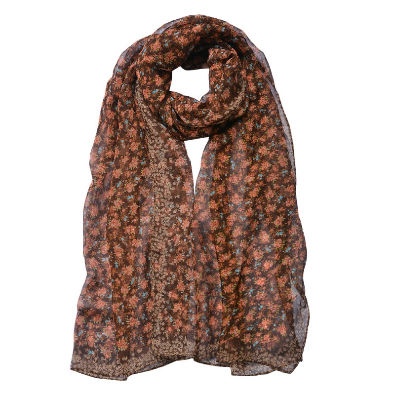 Juleeze Printed Scarf 50x160 cm Brown Red Flowers