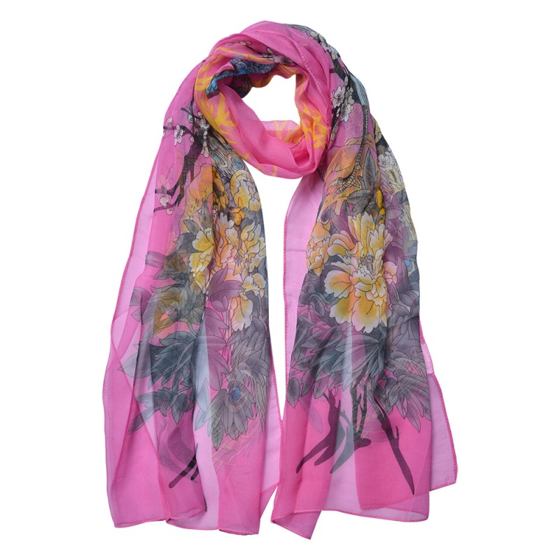 Juleeze Printed Scarf 50x160 cm Pink Flowers