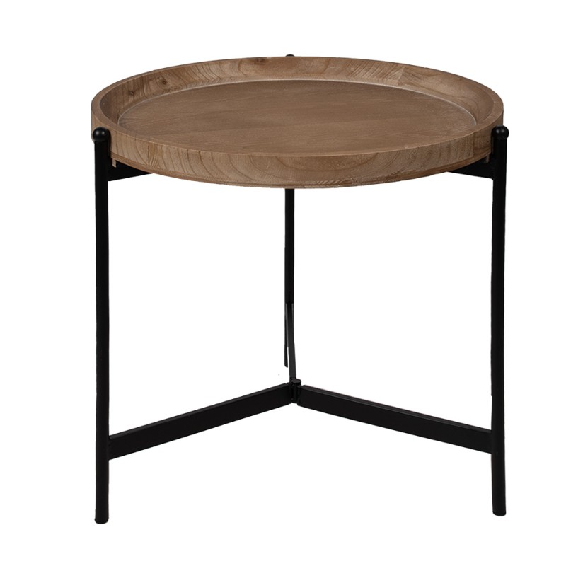 Clayre & Eef Table d'appoint Ø 55x52 cm Marron Noir Bois Fer Rond