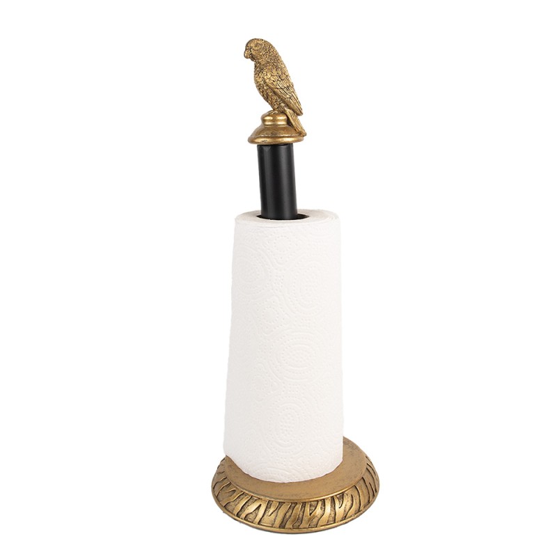 Clayre & Eef Kitchen Roll Holder Ø 16x41 cm Gold colored Black Plastic Parrot