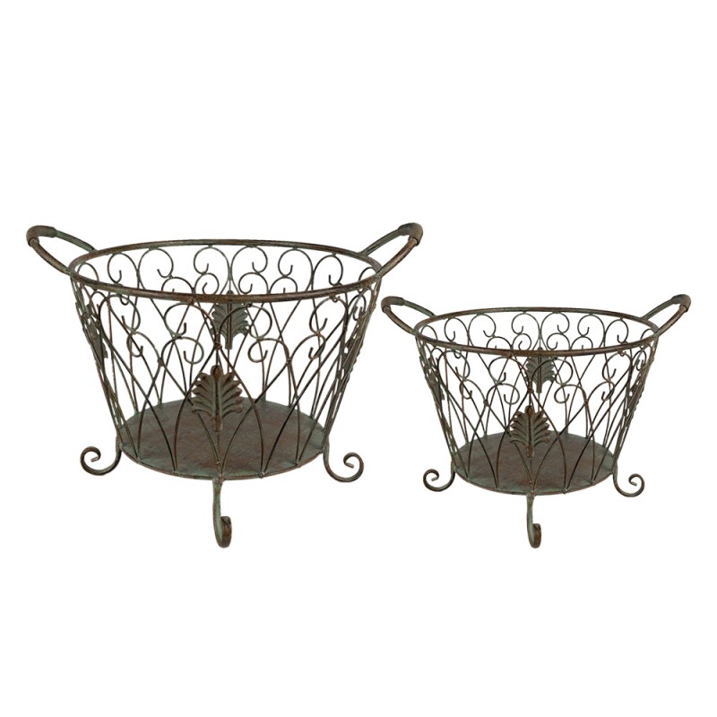 Clayre & Eef Storage Basket Set of 2 Ø 41 cm Green Brown Iron