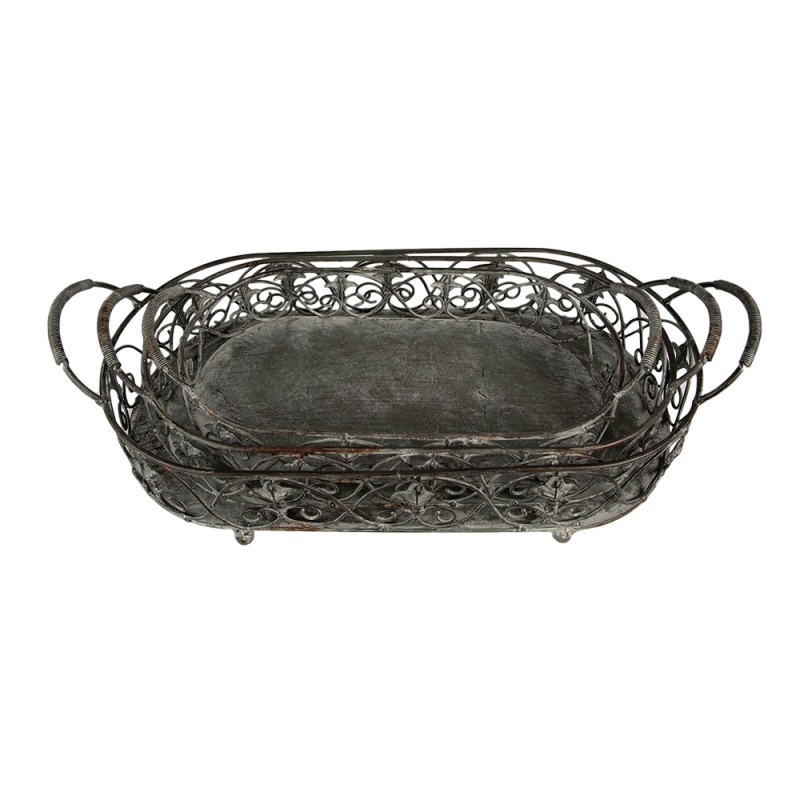 Clayre & Eef Storage Basket Set of 3 Grey Green Iron