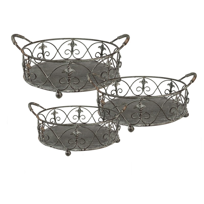 Clayre & Eef Storage Basket Set of 3 Grey Green Iron