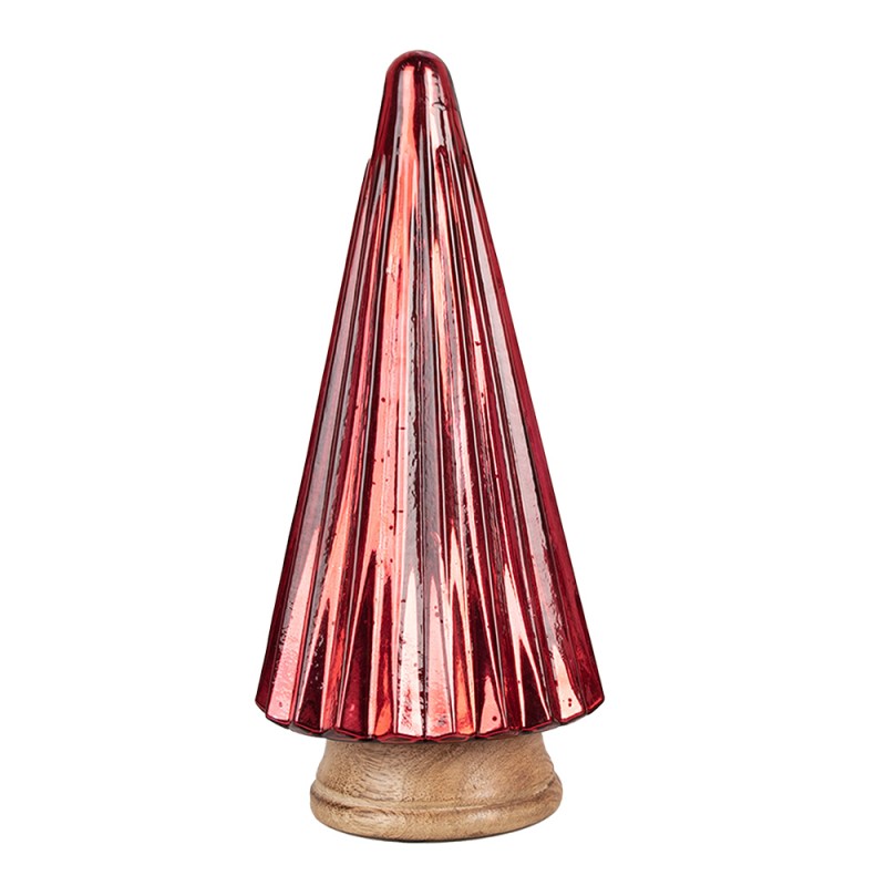 Clayre & Eef Decoration Christmas Tree Ø 12x27 cm Red Wood Glass