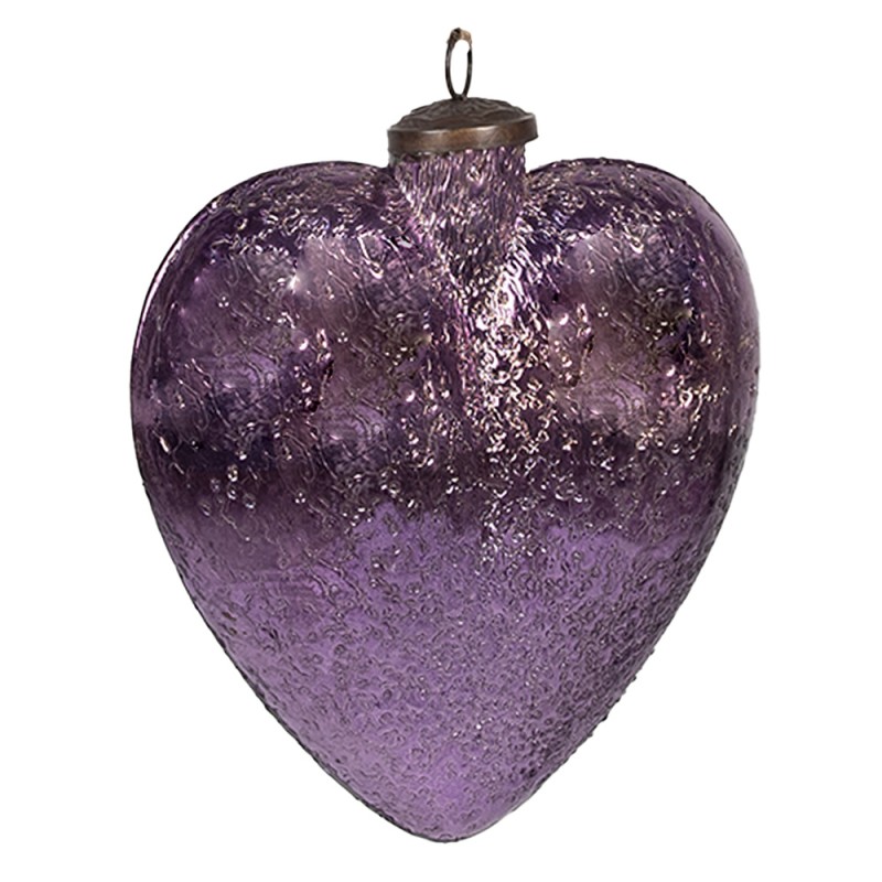 Clayre & Eef Boule de Noël Coeur 9 cm Violet Verre En forme de coeur