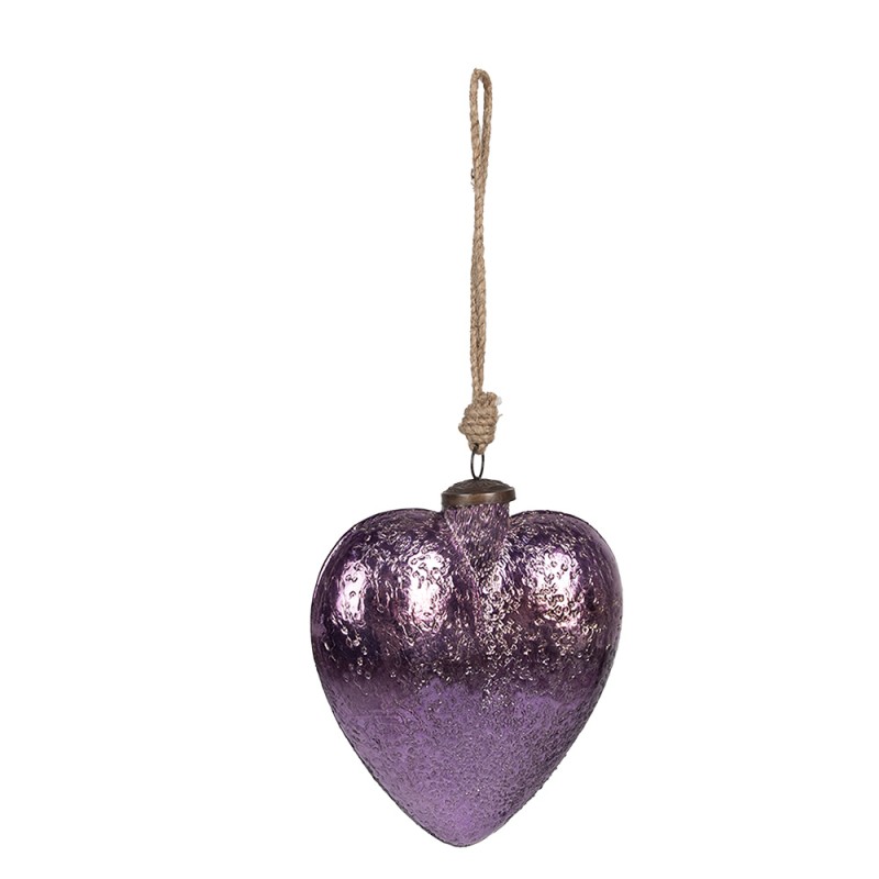 Clayre & Eef Boule de Noël Coeur 16 cm Violet Verre En forme de coeur