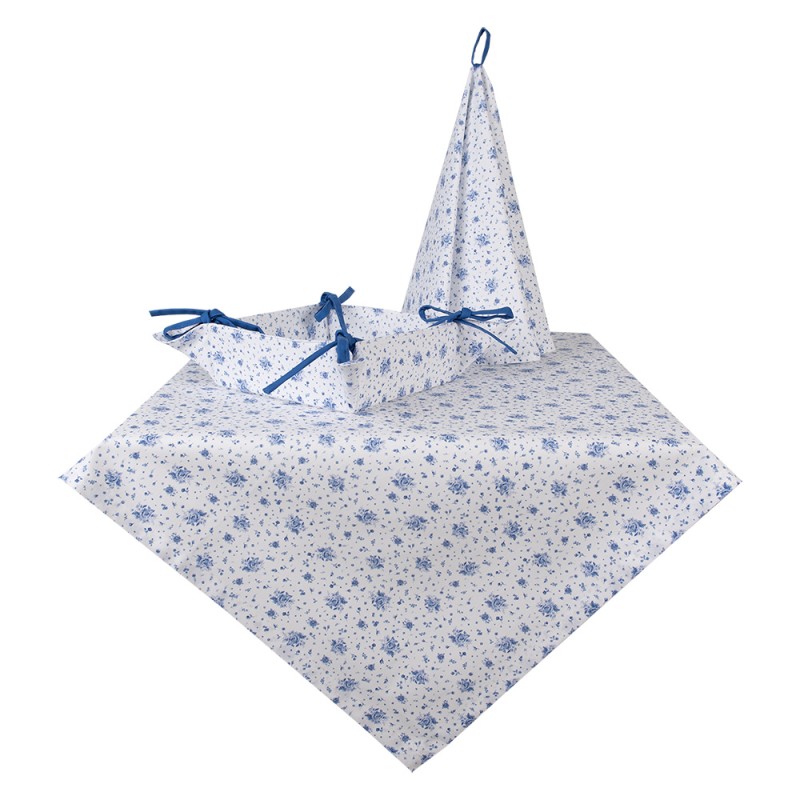 Clayre & Eef Tablecloth 100x100 cm White Blue Cotton Square Roses