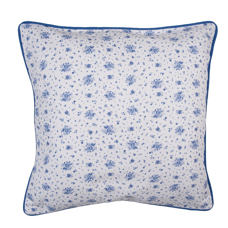 Clayre & Eef Kussenhoes  40x40 cm Wit Blauw Katoen Vierkant Roosjes