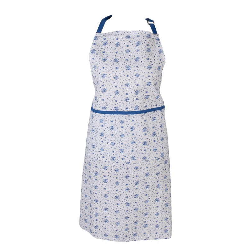 Clayre & Eef Kitchen Apron 70x85 cm White Blue Cotton Roses