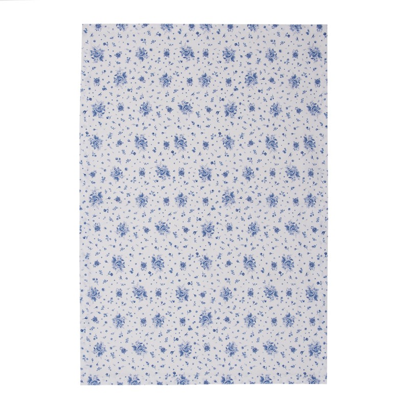 Clayre & Eef Torchon 50x70 cm Blanc Bleu Coton Rectangle Roses