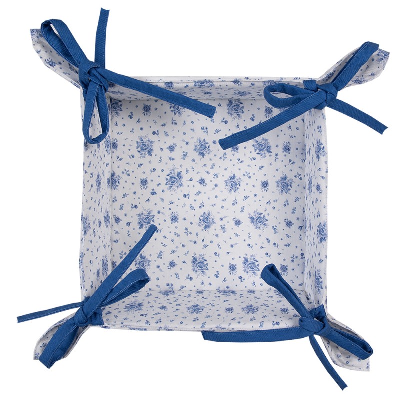 Clayre & Eef Broodmand  35x35x8 cm Wit Blauw Katoen Vierkant Roosjes