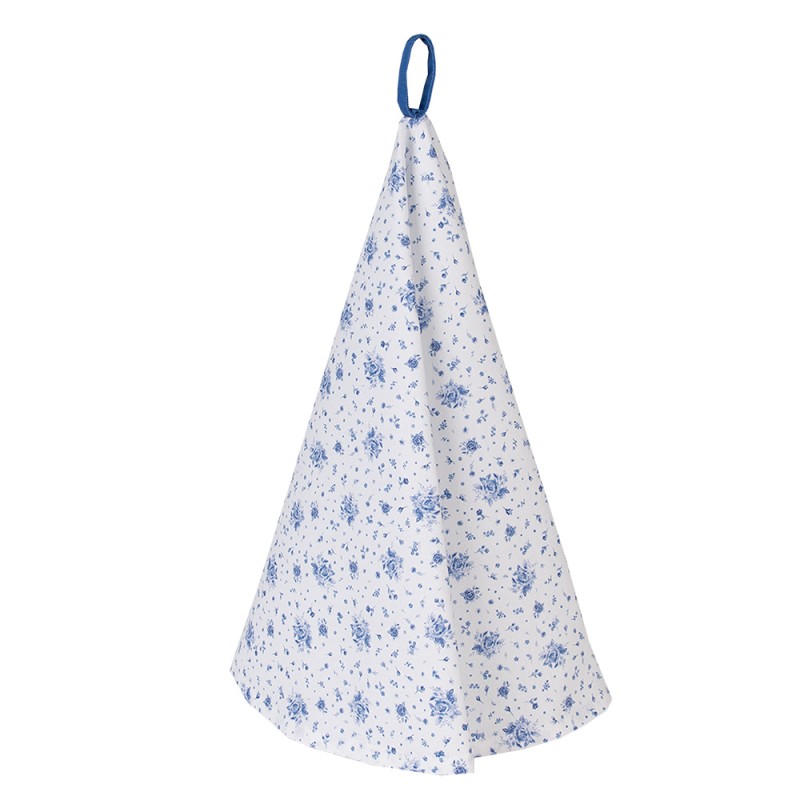 Clayre & Eef Tea Towel  Ø 80 cm White Blue Cotton Round Roses