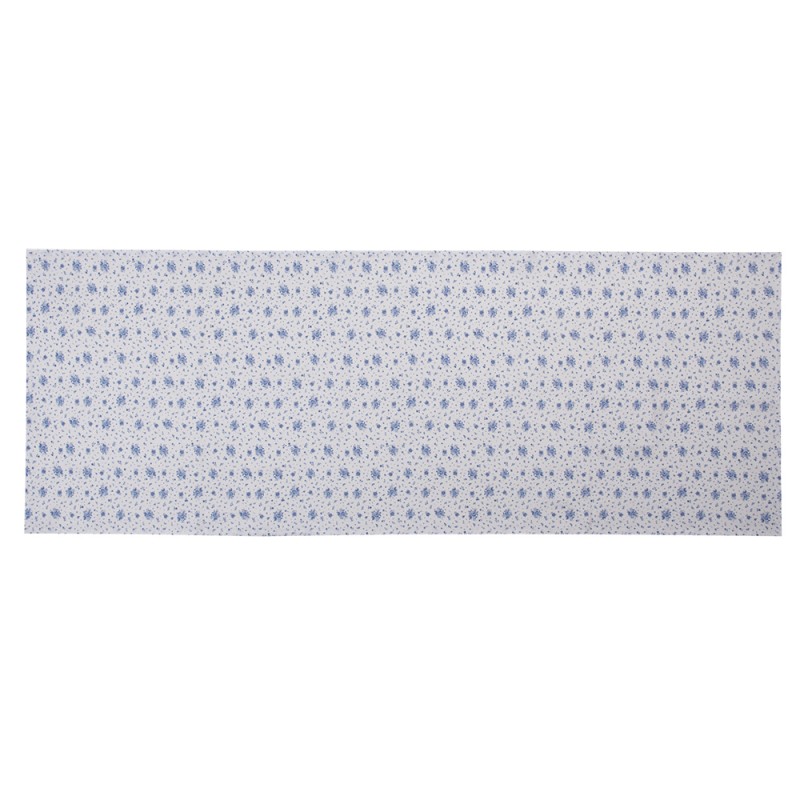 Clayre & Eef Table Runner 50x140 cm White Blue Cotton Rectangle Roses