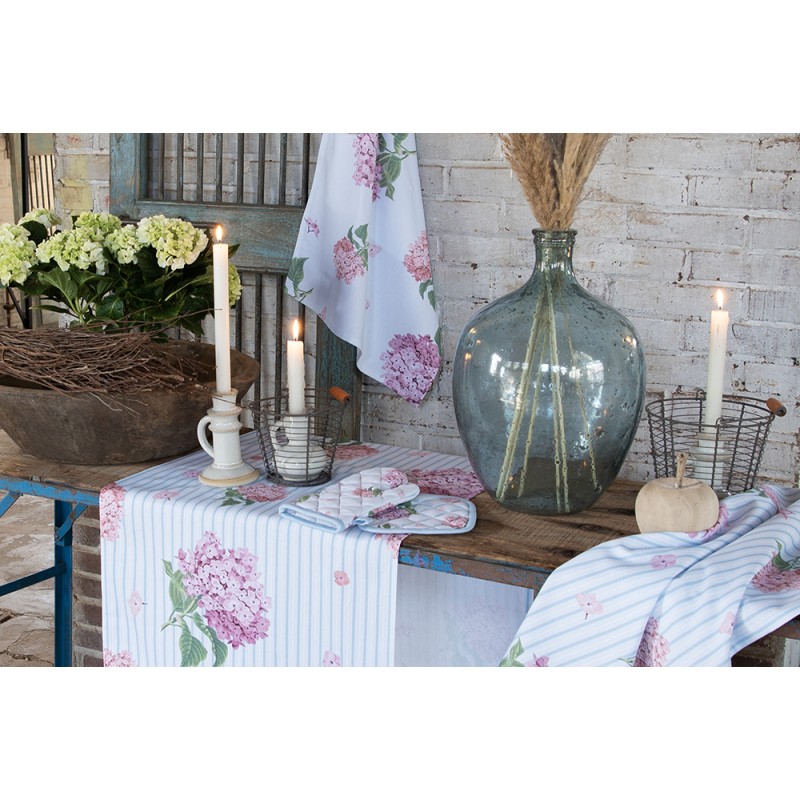 Clayre & Eef Nappe 100x100 cm Bleu Rose Coton Carré Hortensia