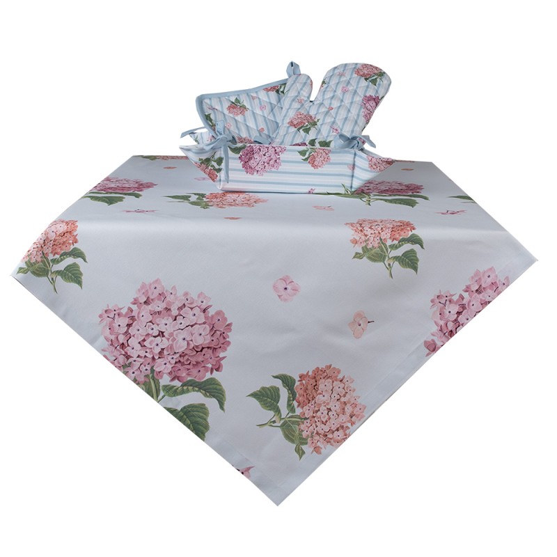 Clayre & Eef Tablecloth 130x180 cm Blue Pink Cotton Rectangle Hydrangea