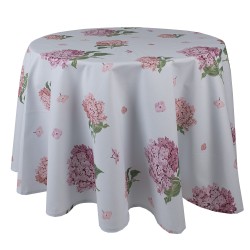 Clayre & Eef Tablecloth Ø 170 cm White Pink Cotton Round Hydrangea