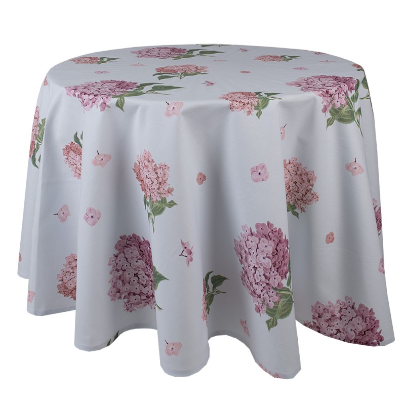 Clayre & Eef Tablecloth Ø 170 cm Blue Pink Cotton Round Hydrangea