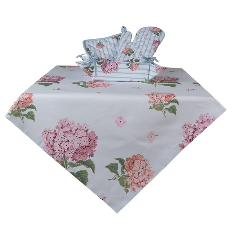 Clayre & Eef Nappe 150x150 cm Bleu Rose Coton Carré Hortensia