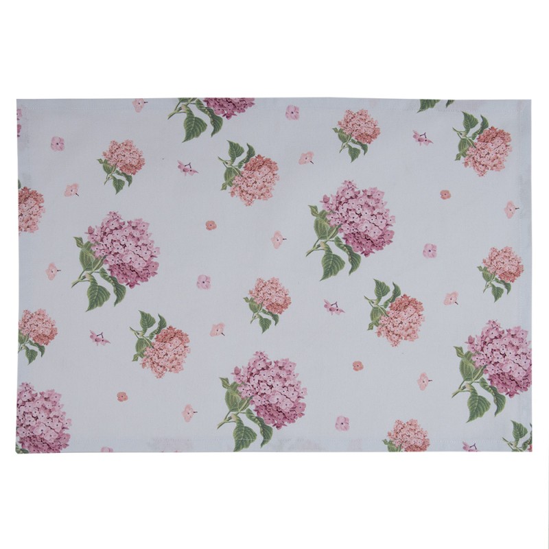 Clayre & Eef Placemats Set of 6 48x33 cm Blue Pink Cotton Hydrangea