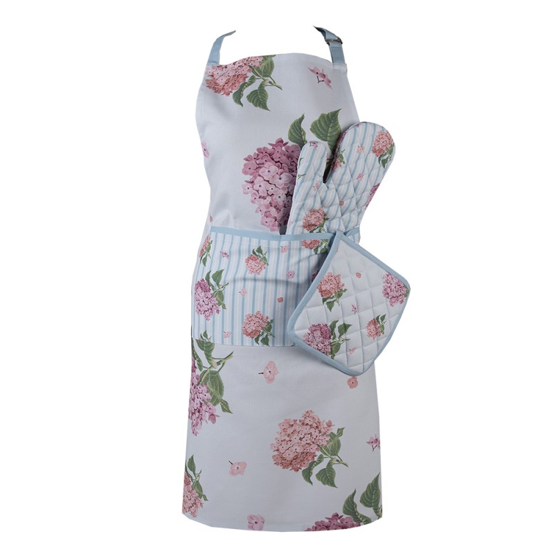 Clayre & Eef Kitchen Apron 70x85 cm Blue Pink Cotton Hydrangea