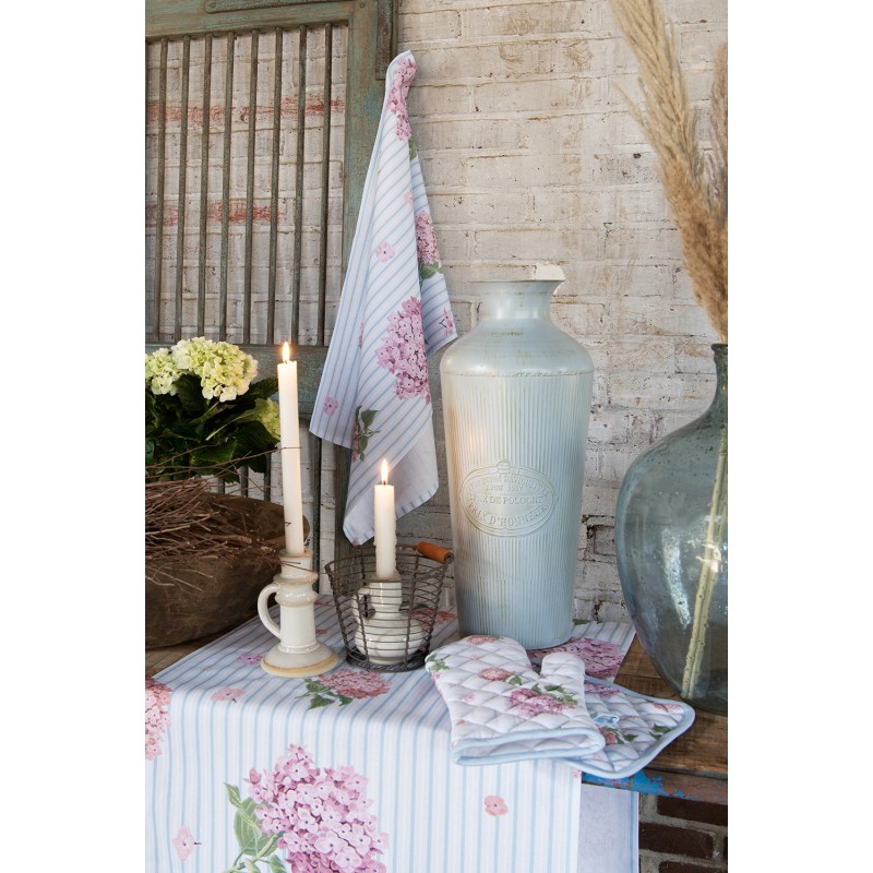 Clayre & Eef Tablier de cuisine 70x85 cm Bleu Rose Coton Hortensia